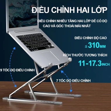 Giá đỡ laptop 2 tầng gấp gọn nhôm VNNETLAN - Độ cao điều chỉnh, tản nhiệt, giảm 99.000₫