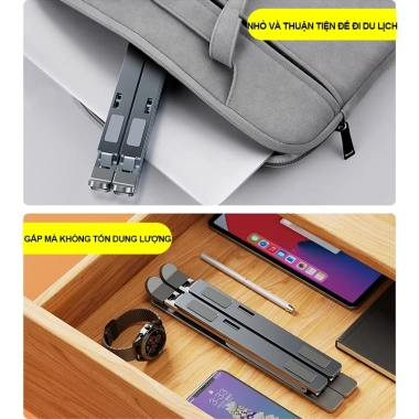 Giá đỡ laptop 2 tầng gấp gọn nhôm VNNETLAN - Độ cao điều chỉnh, tản nhiệt, giảm 99.000₫
