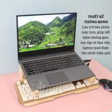 Giá Đỡ Laptop 2 Tầng Gỗ Gấp Gọn - Kệ Macbook Tiện Lợi, Tản Nhiệt Nhanh, SAIKII STORE