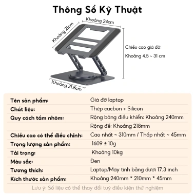 Giá Đỡ Laptop 360 Quay Tự Do, Điều Chỉnh Chiều Cao & Góc, Tản Nhiệt Hiệu Quả - 219.000đ 9