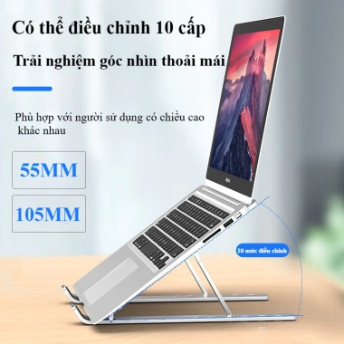 Giá Đỡ Laptop Gấp Gọn - 7 Cấp Độ Điều Chỉnh, Tản Nhiệt, Nhôm Bền, Tiện Lợi