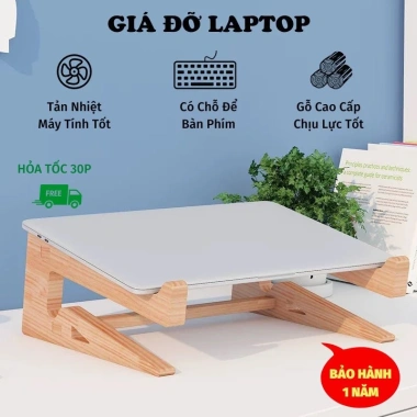 Giá Đỡ Laptop Gỗ Cao Cấp Chống Gù, Tản Nhiệt, Bàn Làm Việc Gọn Gàng – Ưu Đãi 58.016 VND
