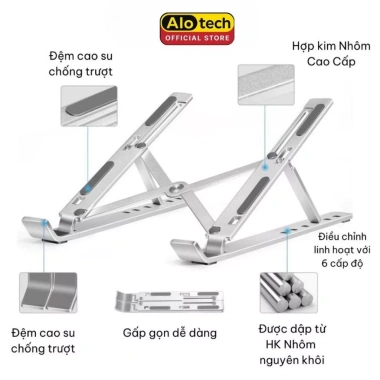 Giá Đỡ Laptop Hợp Kim Nhôm Cao Cấp - 7 Cấp Độ Điều Chỉnh, Phù Hợp MacBook, iPad, Tablet, Giá 61.900 VND 3