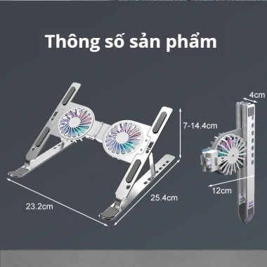 Giá Đỡ Laptop Hợp Kim Nhôm Quạt LED RGB 7 Mức - Gập Gọn Tiện Lợi, Điều Chỉnh Cao C9