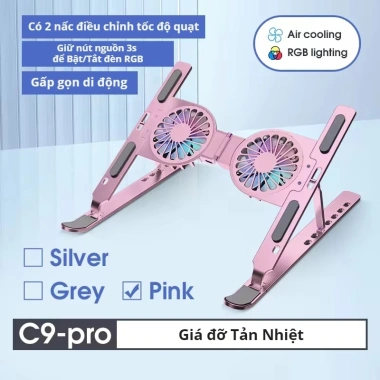 Giá Đỡ Laptop Hợp Kim Nhôm Quạt LED RGB 7 Mức - Gập Gọn Tiện Lợi, Điều Chỉnh Cao C9 2