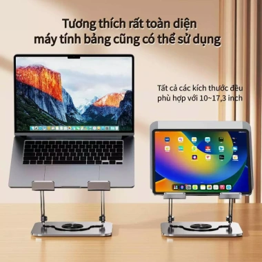 Giá đỡ laptop kim loại gấp gọn, xoay 360°, độ cao điều chỉnh, tản nhiệt 152.000₫ 2