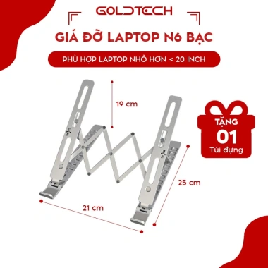 Giá đỡ Laptop, MacBook, iPad GoldTech N6 nhôm điều chỉnh độ cao, tản nhiệt - 153.000₫