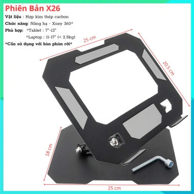 Giá đỡ Laptop & Máy tính bảng Công thái học X25 X26 - Đế tản nhiệt 360 độ xoay giảm nhiệt, tăng thoải mái DinoStore