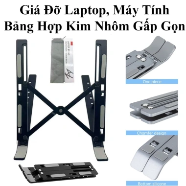 Giá Đỡ Laptop & Máy Tính Bảng Nhôm Gấp Gọn, Điều Chỉnh Nhiều Góc Độ - Tiện Lợi 85k