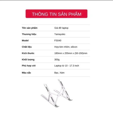 Giá Đỡ Laptop Nhôm Cao Cấp Gấp Gọn 6 Nấc, Chịu 5kg – Giá 90.000 VND 5 Giá Đỡ Laptop Nhôm Cao Cấp Gấp Gọn 6 Nấc, Chịu 5kg – Giá 90.000 VND 5