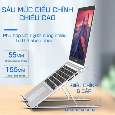 Giá Đỡ Laptop Nhôm Gấp Gọn, Đế Tản Nhiệt Điều Chỉnh Độ Cao - Phù hợp MacBook, iPad, Giá 65.000 VND 4