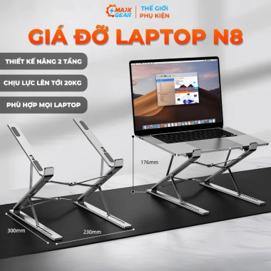Giá Đỡ Laptop Nhôm N8 2 Tầng Điều Chỉnh Độ Cao, Chống Trượt, Chắc Chắn, Hỗ Trợ Tư Thế
