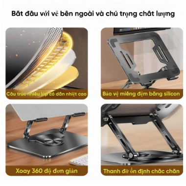 Giá Đỡ Laptop và Máy Tính Bảng 360° Xoay, Hợp Kim Thép Cacbon - Giảm Giá 70.000₫