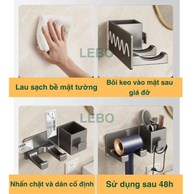 Giá Đỡ Máy Sấy Tóc Đa Năng Dán Tường Không Khoan - Kệ Để Đồ LEBO Giá Rẻ 235k 9 Giá Đỡ Máy Sấy Tóc Đa Năng Dán Tường Không Khoan - Kệ Để Đồ LEBO Giá Rẻ 235k 9