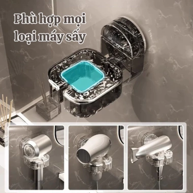 Giá đỡ máy sấy tóc MONO nhà tắm xoay 360, cốc hút chắc, dán tường chịu 15kg tiện lợi