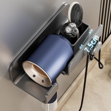 Giá đỡ máy sấy tóc nhôm cao cấp kèm kệ đựng đồ dán tường không cần khoan 117.000₫