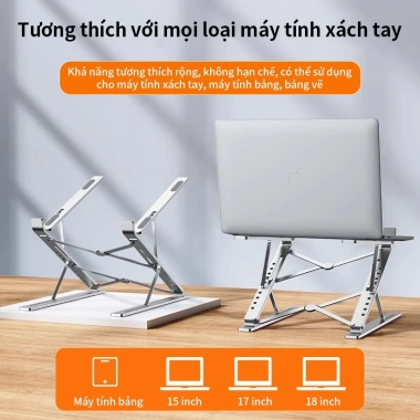 Giá đỡ máy tính bảng tản nhiệt nhôm gấp gọn 3 chân kép cho iPad & Laptop - 59.000₫