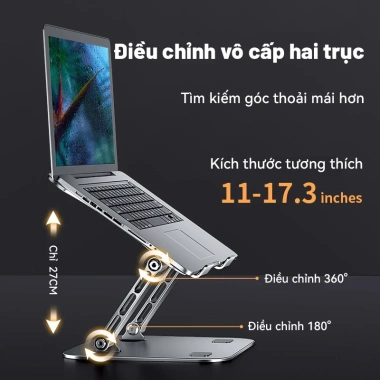 Giá Đỡ Máy Tính Xách Tay Nhôm Gấp Gọn - Tương Thích 10-17 inch, Nâng Thoải Mái, 229k 5