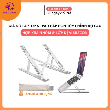 Giá đỡ tản nhiệt laptop BINKE – Kệ đỡ MacBook, iPad nhôm, điều chỉnh độ cao, giảm 22%