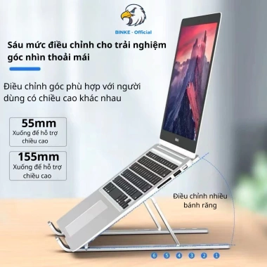 Giá đỡ tản nhiệt laptop BINKE – Kệ đỡ MacBook, iPad nhôm, điều chỉnh độ cao, giảm 22%
