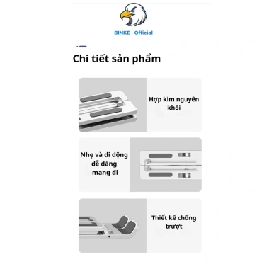 Giá đỡ tản nhiệt laptop BINKE – Kệ đỡ MacBook, iPad nhôm, điều chỉnh độ cao, giảm 22%