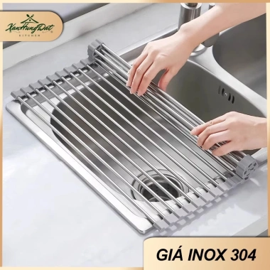 Giá inox 304 không gỉ CJ-074 - Gác bồn rửa, úp chén bát, đựng hoa quả đa năng, tiết kiệm không gian, giá chỉ 91.000₫