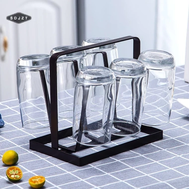 Giá phơi cốc thép 6 móc sắp xếp, hộp đựng thủy tinh, đầu cao su bảo vệ - Giảm giá 103.400₫ 3
