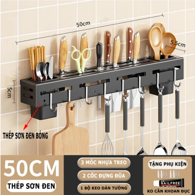 Giá treo bếp inox không gỉ - Cài dao, kéo, tặng keo dán cường lực MKS021 - 71.000₫