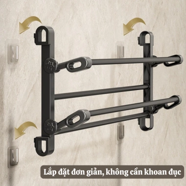 Giá treo dép gắn tường đa năng GANA Kệ khăn nhà tắm bếp thép không gỉ gập lại tiện 9