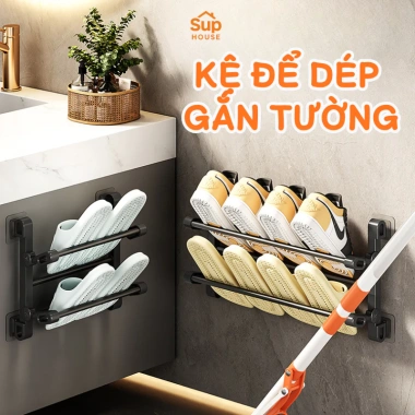 Giá Treo Dép Gắn Tường Đa Năng - Kệ Treo Khăn Thép Không Gỉ, Gấp Gọn Tiện Lợi, 70.000₫