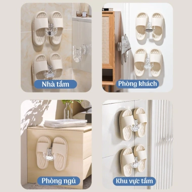 Giá treo dép phòng tắm HPS gắn tường không khoan, móc chữ U gọn gàng, chịu lực tốt - Giá 50.000đ