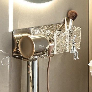 Giá treo đồ tắm thỏ bạc - Kệ máy sấy tóc dán tường thép không gỉ, Acrylic trong, giảm tới 23%, chỉ 155k