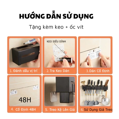 Giá treo hợp kim nhôm không gỉ - Cài dao, kéo, kệ - Tặng keo ốc vít - 92.000₫ 4
