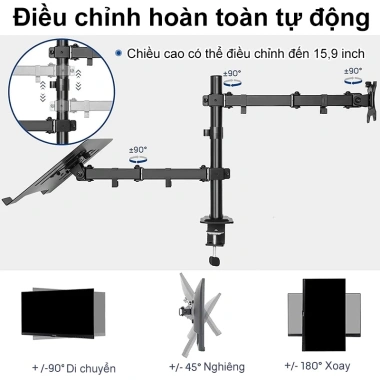 Giá treo màn hình 17-34 inch kèm giá đỡ laptop, tải trọng 8kg - Giá chỉ 102.000₫