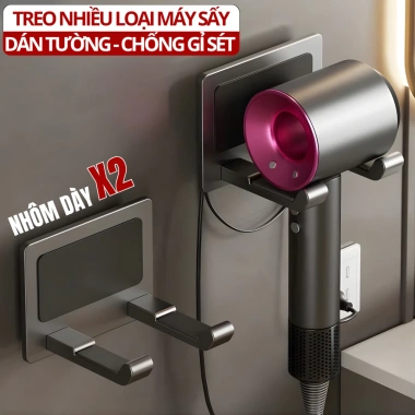 Giá Treo Máy Sấy Tóc Dán Tường HIKARI Nhôm Chống Gỉ, Không Khoan Đục – 56.056