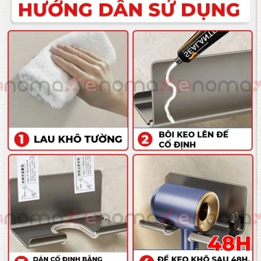 Giá treo máy sấy tóc Enomax dán tường nhôm hàng không chống gỉ sét, bảo hành 10 năm - 92.000₫