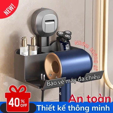 Giá treo máy sấy tóc M.M HOUSE nhôm hàng không - Dán tường nhà tắm, không cần khoan