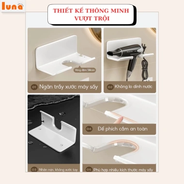 Giá treo máy sấy tóc nhôm hàng không - Lắp không khoan, tặng keo dán, chỉ 70.000₫