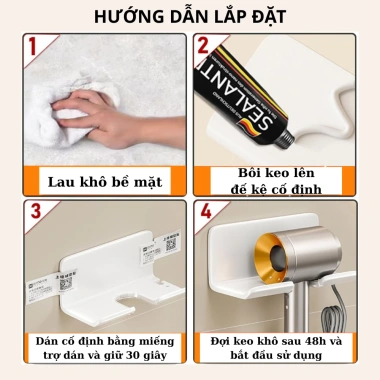 Giá treo máy sấy tóc nhôm hàng không - Lắp không khoan, tặng keo dán, chỉ 70.000₫