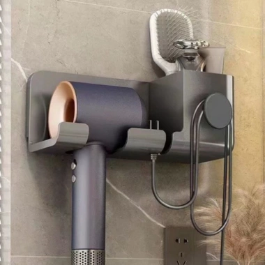 Giá treo máy sấy tóc nhựa dán tường đa năng, kèm ngăn đựng đồ - chỉ 50.000₫