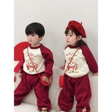 Giảm 50% + tặng túi mèo Bộ Đồ Dài Thu Đông Tết 2.026 Nỉ 2 Da Cho Bé 9-20kg Giá 166k 2
