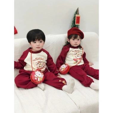 Giảm 50% + tặng túi mèo Bộ Đồ Dài Thu Đông Tết 2.026 Nỉ 2 Da Cho Bé 9-20kg Giá 166k 5