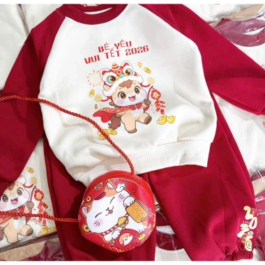 Giảm 50% + tặng túi mèo Bộ Đồ Dài Thu Đông Tết 2.026 Nỉ 2 Da Cho Bé 9-20kg Giá 166k 9
