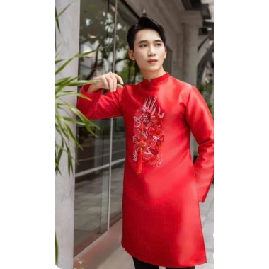 GIAO HỎA TỐC Áo dài nam đỏ tafta thêu rồng tết chuẩn phom dáng - Nam Hoàng 428k 5