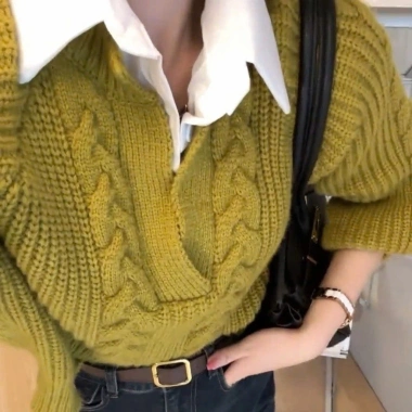 (GIAO TRƯỚC TẾT) Áo len thu đông cách điệu phối sơ mi trẻ trung năng động nữ KHOSI SP248