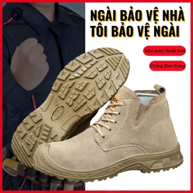 Giày Bảo Hộ Nam Cổ Cao Chống Đinh Cách Điện Leo Núi Khaki - Giá 259.000₫ Giày Bảo Hộ Nam Cổ Cao Chống Đinh Cách Điện Leo Núi Khaki - Giá 259.000₫