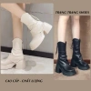 Giày Boost Độn Đế Bốt Nữ Cổ Cao Khóa Kéo Đen Kem Cá Tính Trẻ Trung Hàn Quốc B013