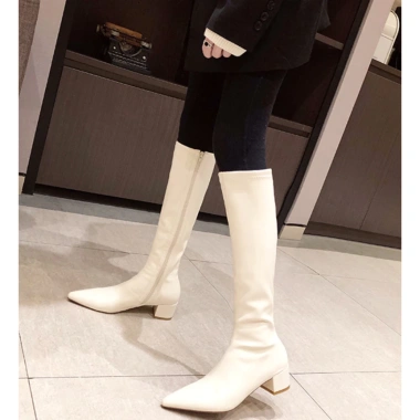 Giày boot cổ cao mũi nhọn gót vuông 5cm, ống dưới gối đen, đi du lịch - giảm giá 520k (BNCC42)