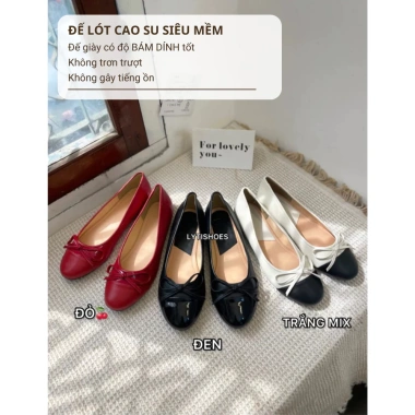 Giày Búp bê đỏ nữ – Đế bệt mũi tròn, đính nơ, sandal thời trang, chỉ 235k