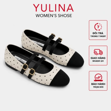 Giày Búp Bê NCSHOES C65 Đế Bệt Mũi Tròn Chấm Bi Quai Ngang Dễ Thương Giá ưu đãi 134.999đ, phong cách Tết 2.026